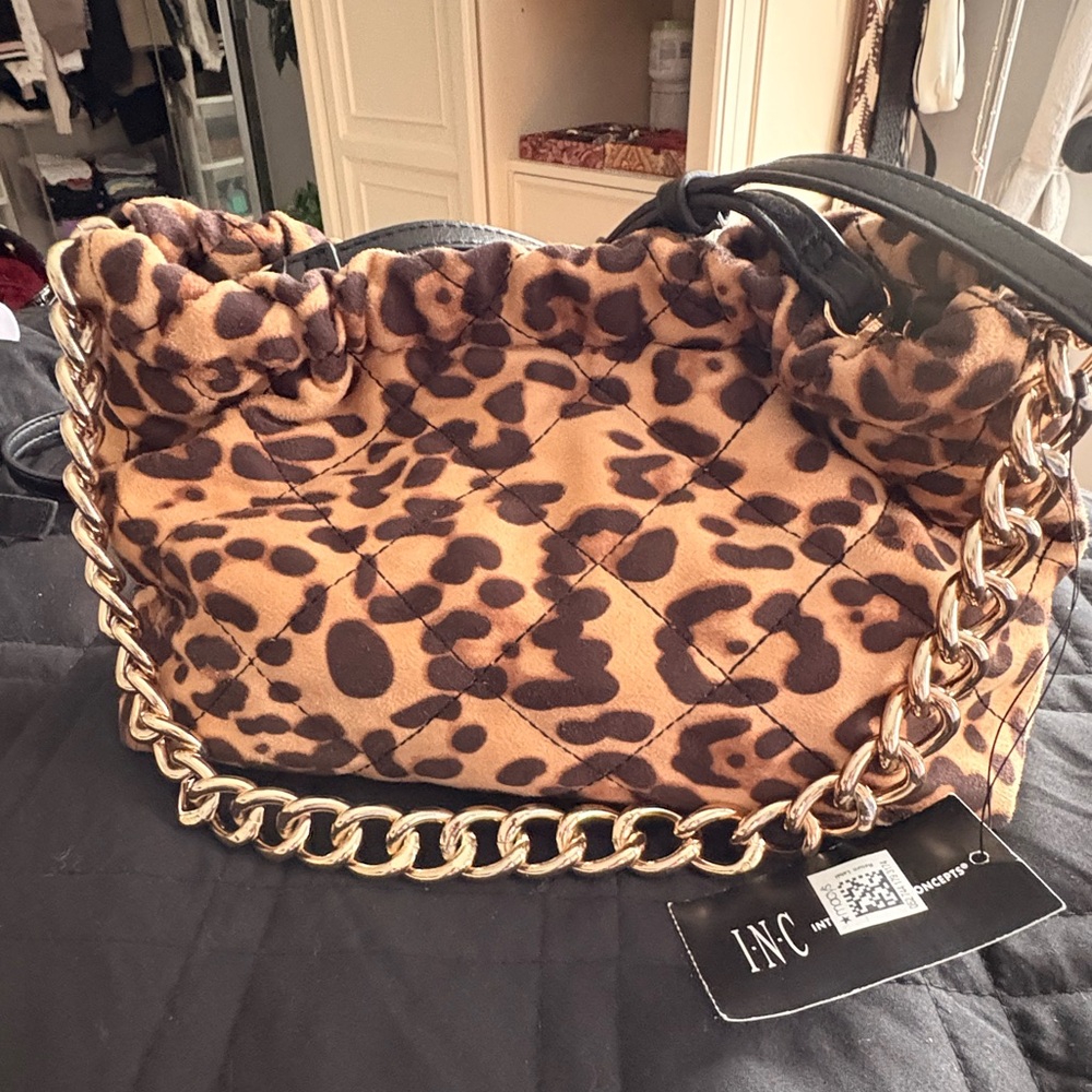 BINC Leopard Print Shoulder Bag with Adjustable Strap and Gold Chain Bag -NWT